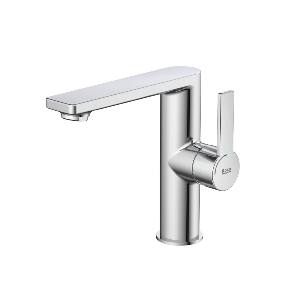 Cut out image of the Roca Targa Chrome Basin Mixer Tap with Side Handle - right hand side